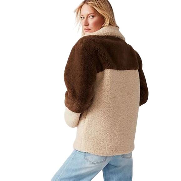 STEVE MADDEN Willow Coat Sherpa Faux Fur Leather Color Block Jacket NWT Medium - Picture 2 of 8